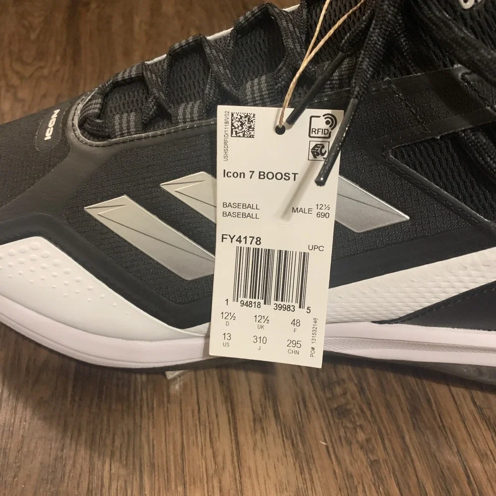 Adidas Icon 7 Boost Black White Metal Baseball Cleats Men's Size 13 FY4178